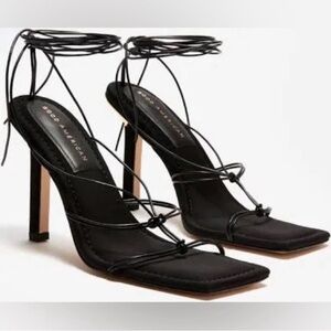 Good American Black Strappy Lace-Up Stiletto Sandals